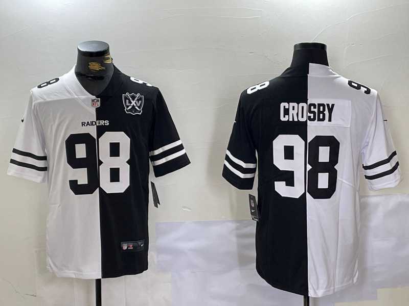 Mens Las Vegas Raiders #98 Maxx Crosby White Black 65th Patch Peaceful Coexisting Vapor Stitched Jersey Dzhi